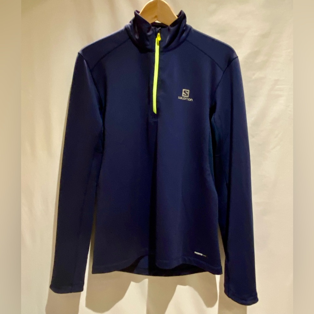 Salomon Navy Green Half Zip Pullover Athletic Layer, size M